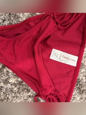 Hula Honey Red Ribbed Bikini Bottoms with Side Ties